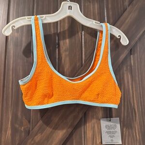 Orange Terry Crop Bikini Top with Light Blue Trim